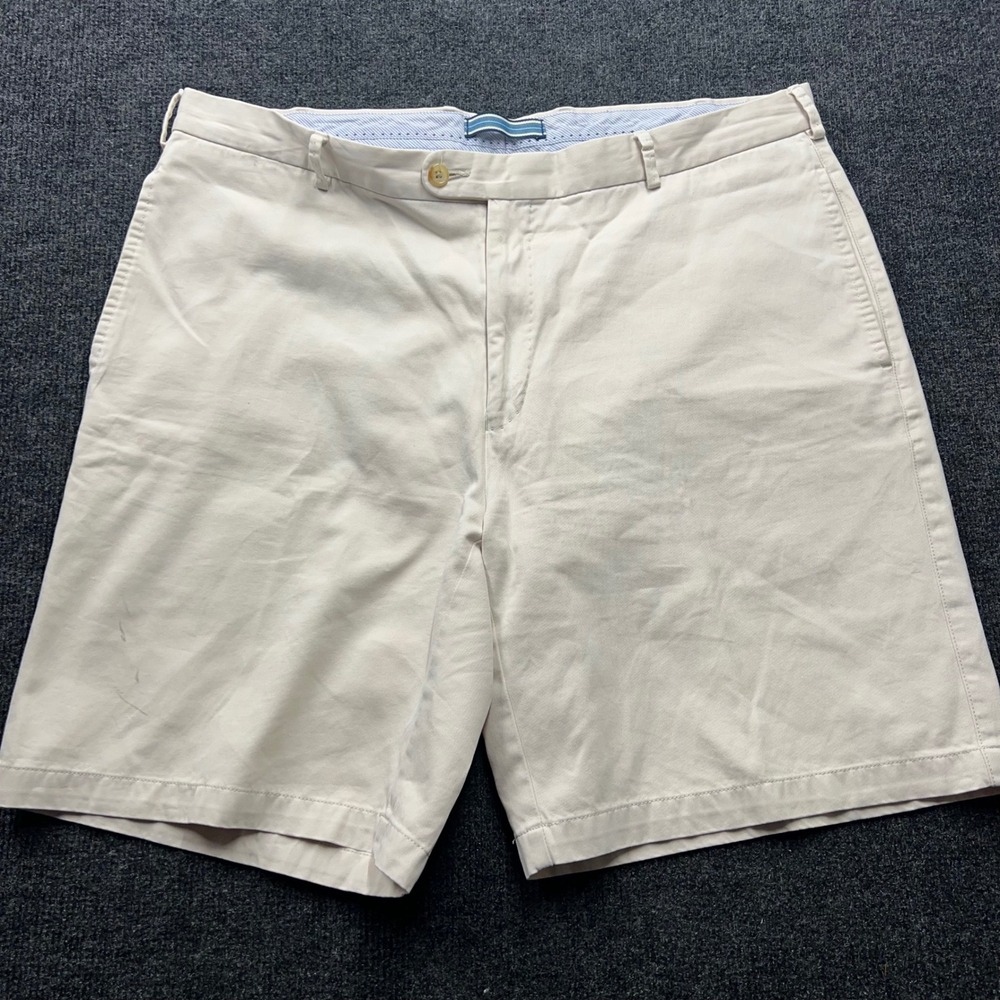 Peter Millar Mens 38 Beige Pima Cotton Chino Shorts Flat Front Khaki Golf 2642